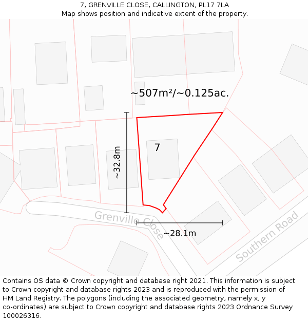 7, GRENVILLE CLOSE, CALLINGTON, PL17 7LA: Plot and title map