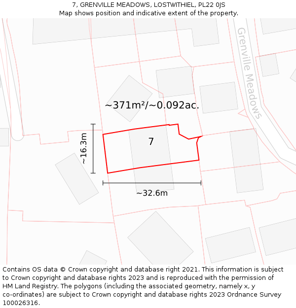 7, GRENVILLE MEADOWS, LOSTWITHIEL, PL22 0JS: Plot and title map