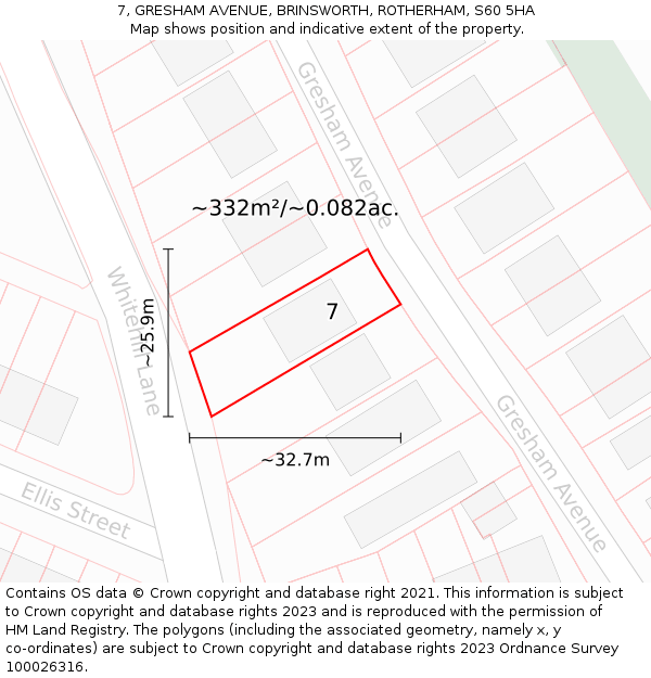 7, GRESHAM AVENUE, BRINSWORTH, ROTHERHAM, S60 5HA: Plot and title map