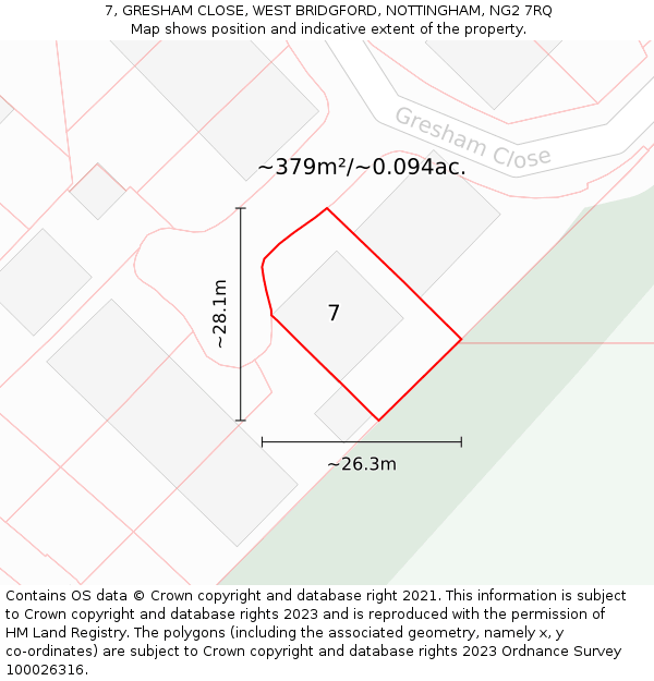 7, GRESHAM CLOSE, WEST BRIDGFORD, NOTTINGHAM, NG2 7RQ: Plot and title map