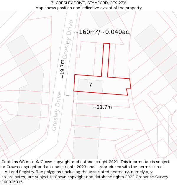 7, GRESLEY DRIVE, STAMFORD, PE9 2ZA: Plot and title map