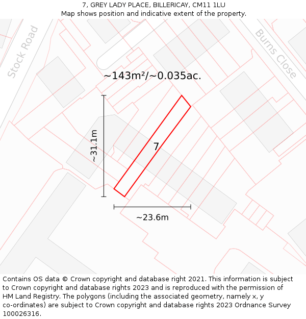 7, GREY LADY PLACE, BILLERICAY, CM11 1LU: Plot and title map