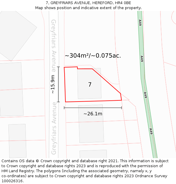 7, GREYFRIARS AVENUE, HEREFORD, HR4 0BE: Plot and title map