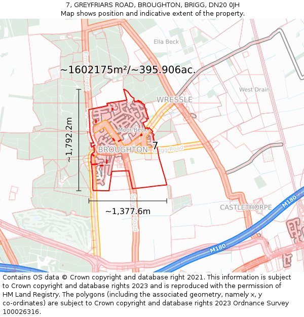 7, GREYFRIARS ROAD, BROUGHTON, BRIGG, DN20 0JH: Plot and title map