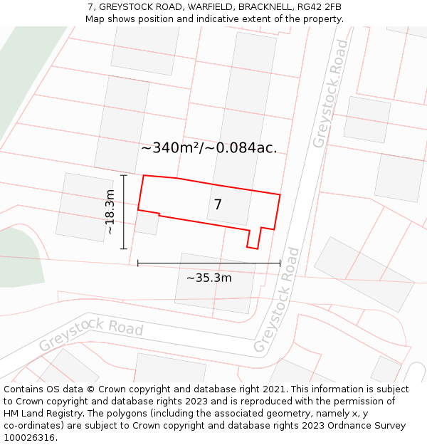 7, GREYSTOCK ROAD, WARFIELD, BRACKNELL, RG42 2FB: Plot and title map