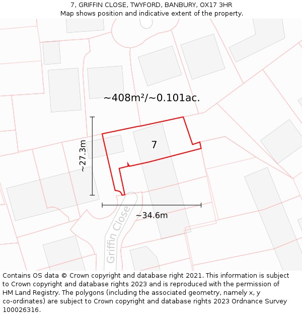 7, GRIFFIN CLOSE, TWYFORD, BANBURY, OX17 3HR: Plot and title map