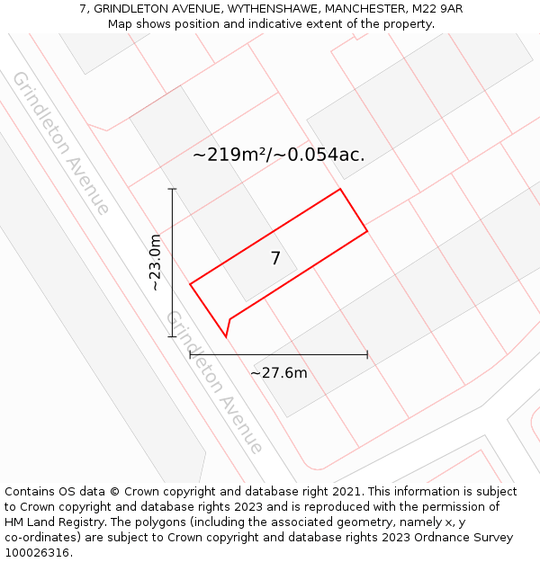 7, GRINDLETON AVENUE, WYTHENSHAWE, MANCHESTER, M22 9AR: Plot and title map