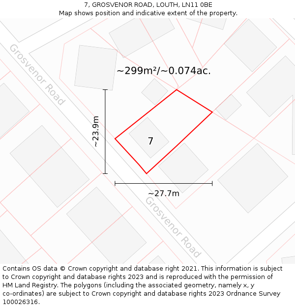 7, GROSVENOR ROAD, LOUTH, LN11 0BE: Plot and title map