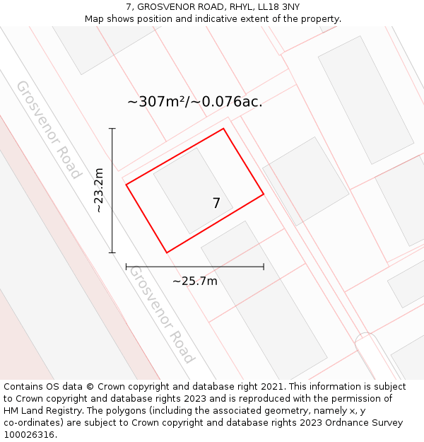 7, GROSVENOR ROAD, RHYL, LL18 3NY: Plot and title map