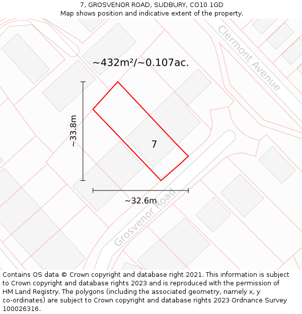 7, GROSVENOR ROAD, SUDBURY, CO10 1GD: Plot and title map