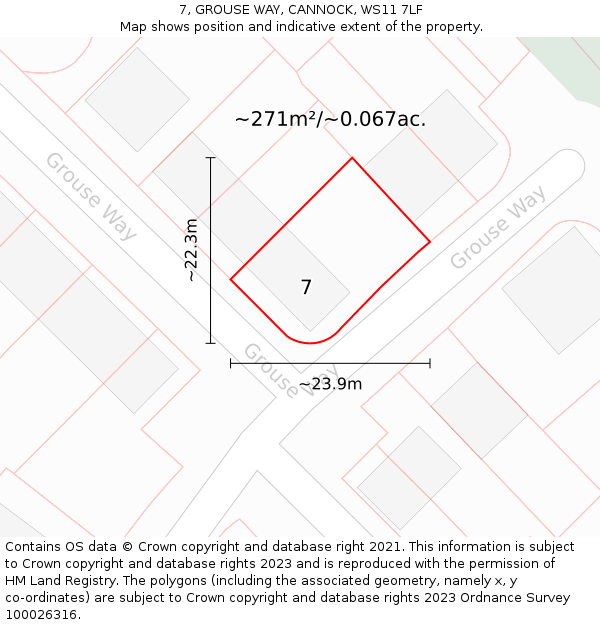 7, GROUSE WAY, CANNOCK, WS11 7LF: Plot and title map