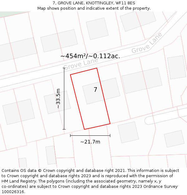 7, GROVE LANE, KNOTTINGLEY, WF11 8ES: Plot and title map