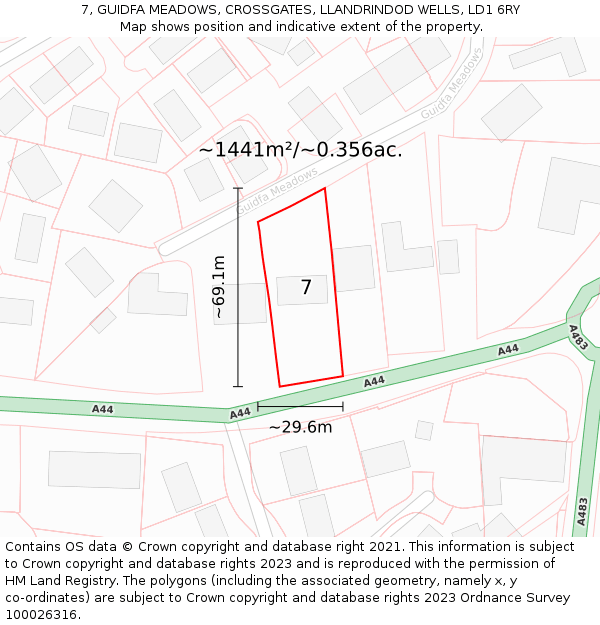 7, GUIDFA MEADOWS, CROSSGATES, LLANDRINDOD WELLS, LD1 6RY: Plot and title map