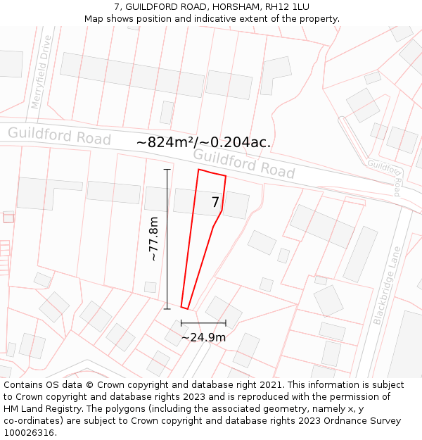 7, GUILDFORD ROAD, HORSHAM, RH12 1LU: Plot and title map