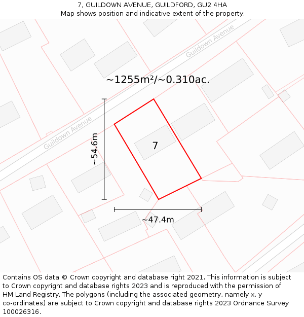 7, GUILDOWN AVENUE, GUILDFORD, GU2 4HA: Plot and title map