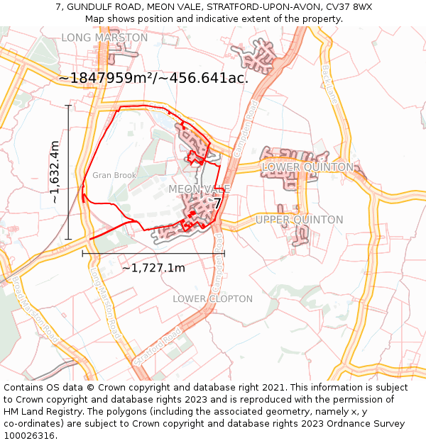 7, GUNDULF ROAD, MEON VALE, STRATFORD-UPON-AVON, CV37 8WX: Plot and title map