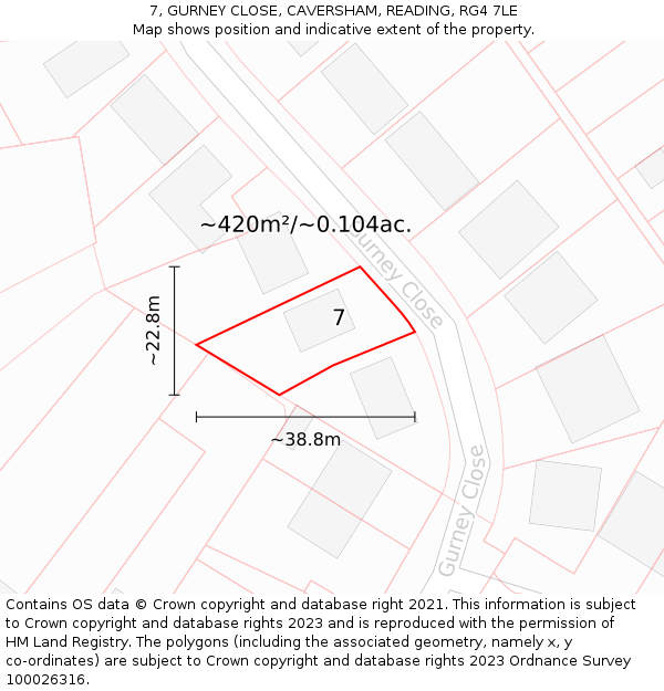 7, GURNEY CLOSE, CAVERSHAM, READING, RG4 7LE: Plot and title map