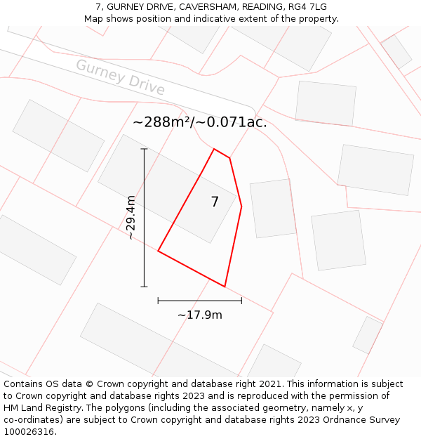 7, GURNEY DRIVE, CAVERSHAM, READING, RG4 7LG: Plot and title map