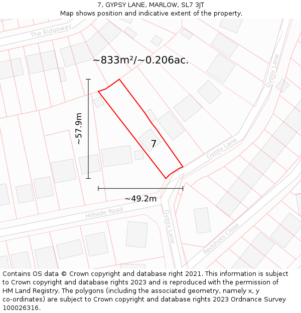 7, GYPSY LANE, MARLOW, SL7 3JT: Plot and title map