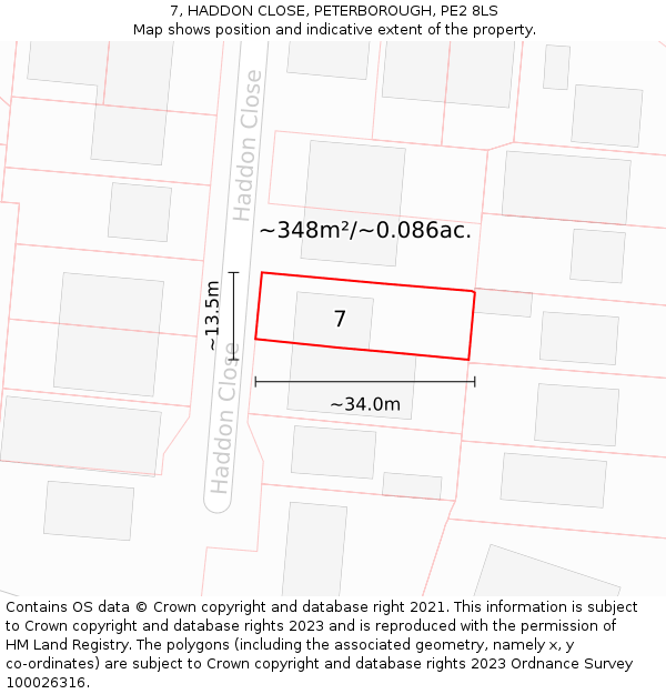 7, HADDON CLOSE, PETERBOROUGH, PE2 8LS: Plot and title map