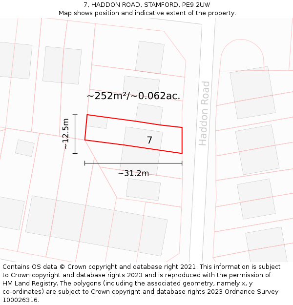 7, HADDON ROAD, STAMFORD, PE9 2UW: Plot and title map