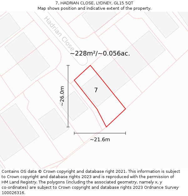 7, HADRIAN CLOSE, LYDNEY, GL15 5QT: Plot and title map