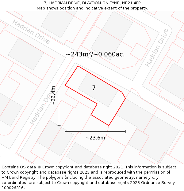 7, HADRIAN DRIVE, BLAYDON-ON-TYNE, NE21 4FP: Plot and title map