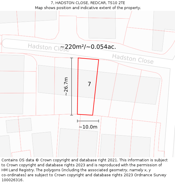 7, HADSTON CLOSE, REDCAR, TS10 2TE: Plot and title map