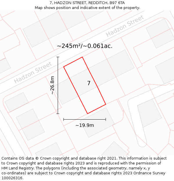 7, HADZON STREET, REDDITCH, B97 6TA: Plot and title map