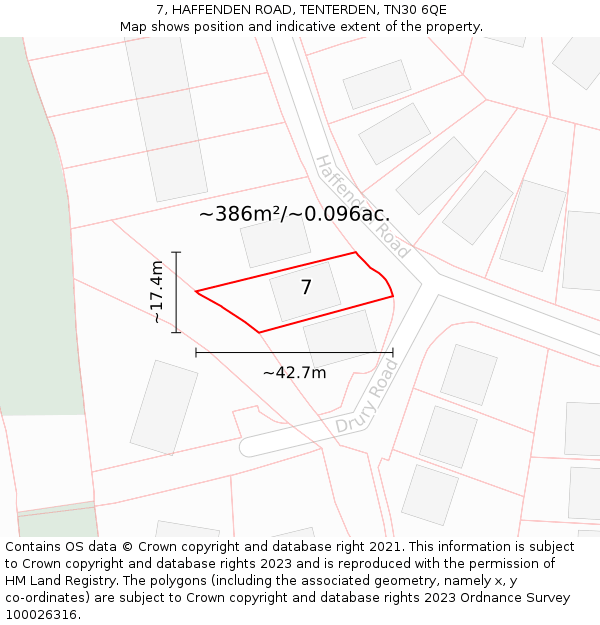 7, HAFFENDEN ROAD, TENTERDEN, TN30 6QE: Plot and title map