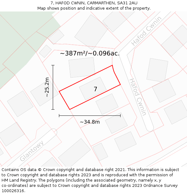 7, HAFOD CWNIN, CARMARTHEN, SA31 2AU: Plot and title map