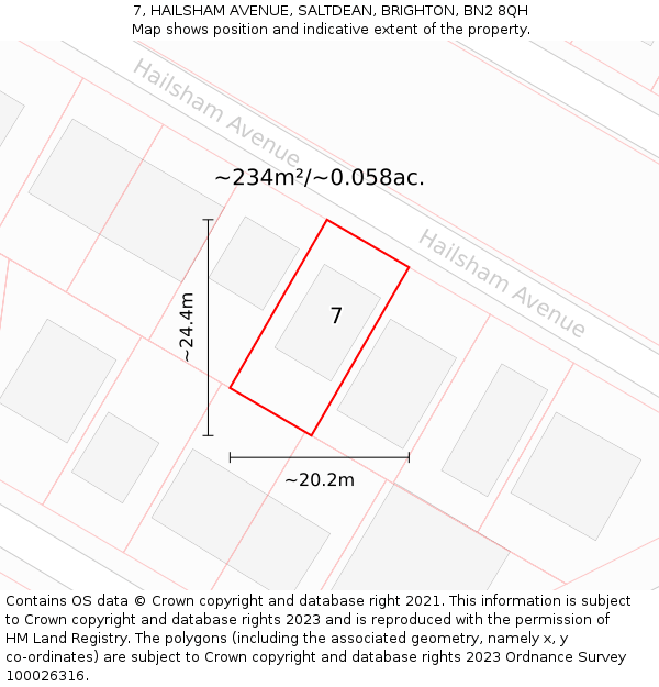 7, HAILSHAM AVENUE, SALTDEAN, BRIGHTON, BN2 8QH: Plot and title map