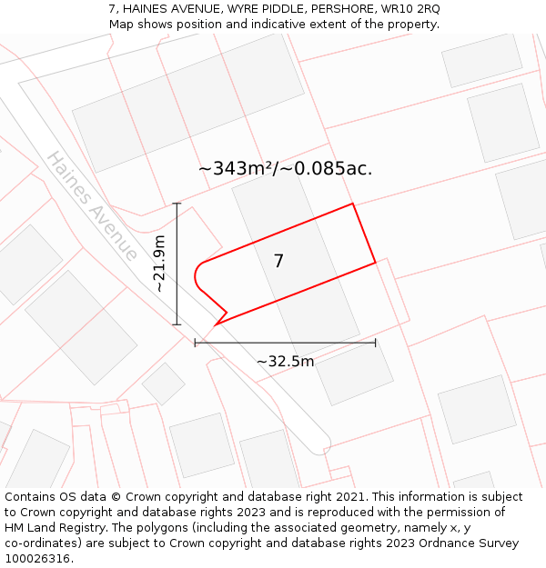 7, HAINES AVENUE, WYRE PIDDLE, PERSHORE, WR10 2RQ: Plot and title map