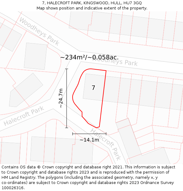 7, HALECROFT PARK, KINGSWOOD, HULL, HU7 3GQ: Plot and title map