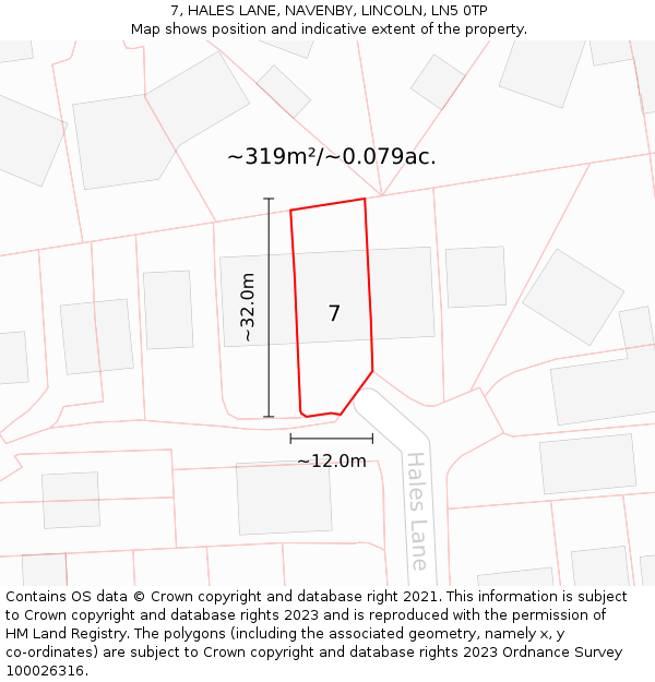 7, HALES LANE, NAVENBY, LINCOLN, LN5 0TP: Plot and title map