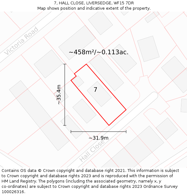 7, HALL CLOSE, LIVERSEDGE, WF15 7DR: Plot and title map