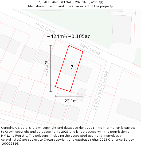 7, HALL LANE, PELSALL, WALSALL, WS3 4JQ: Plot and title map