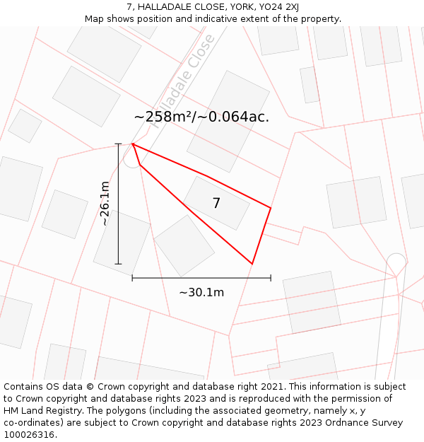 7, HALLADALE CLOSE, YORK, YO24 2XJ: Plot and title map