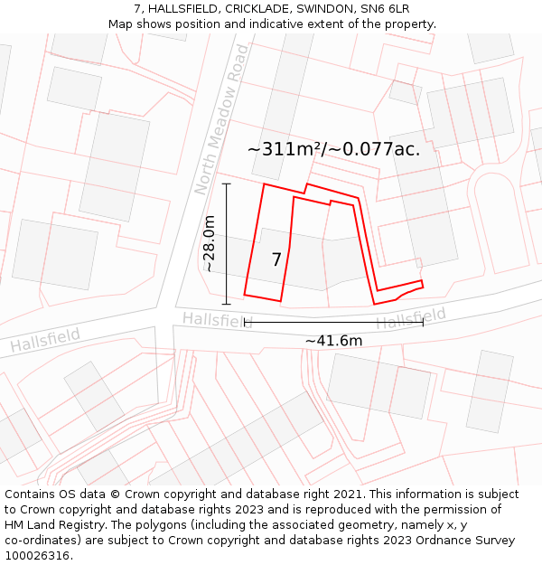 7, HALLSFIELD, CRICKLADE, SWINDON, SN6 6LR: Plot and title map