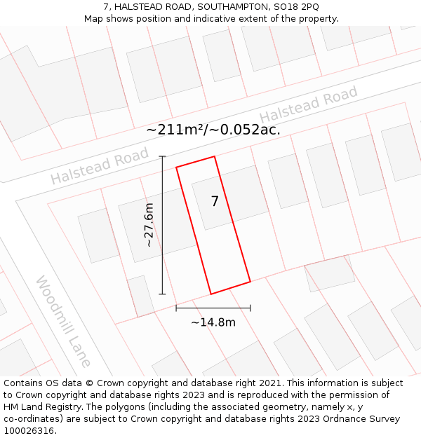 7, HALSTEAD ROAD, SOUTHAMPTON, SO18 2PQ: Plot and title map