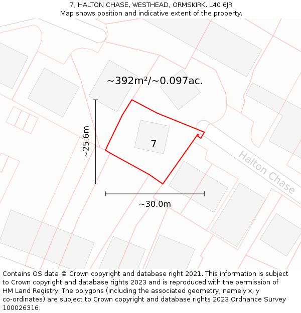 7, HALTON CHASE, WESTHEAD, ORMSKIRK, L40 6JR: Plot and title map