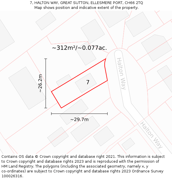 7, HALTON WAY, GREAT SUTTON, ELLESMERE PORT, CH66 2TQ: Plot and title map