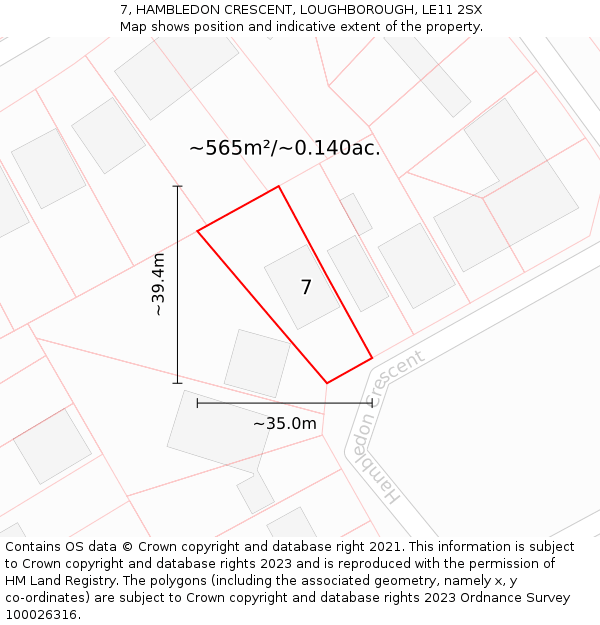 7, HAMBLEDON CRESCENT, LOUGHBOROUGH, LE11 2SX: Plot and title map