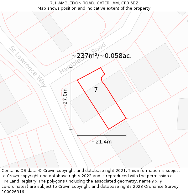 7, HAMBLEDON ROAD, CATERHAM, CR3 5EZ: Plot and title map