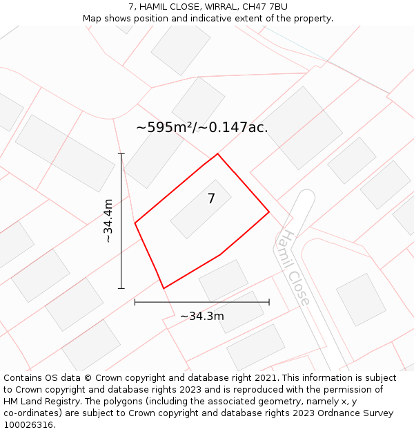 7, HAMIL CLOSE, WIRRAL, CH47 7BU: Plot and title map