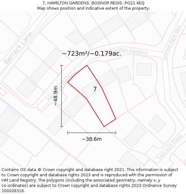 7, HAMILTON GARDENS, BOGNOR REGIS, PO21 4EQ: Plot and title map