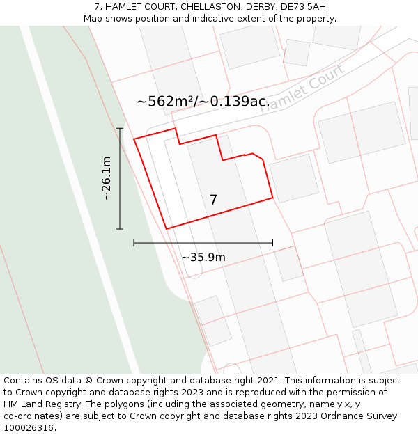 7, HAMLET COURT, CHELLASTON, DERBY, DE73 5AH: Plot and title map