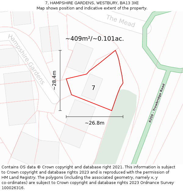 7, HAMPSHIRE GARDENS, WESTBURY, BA13 3XE: Plot and title map