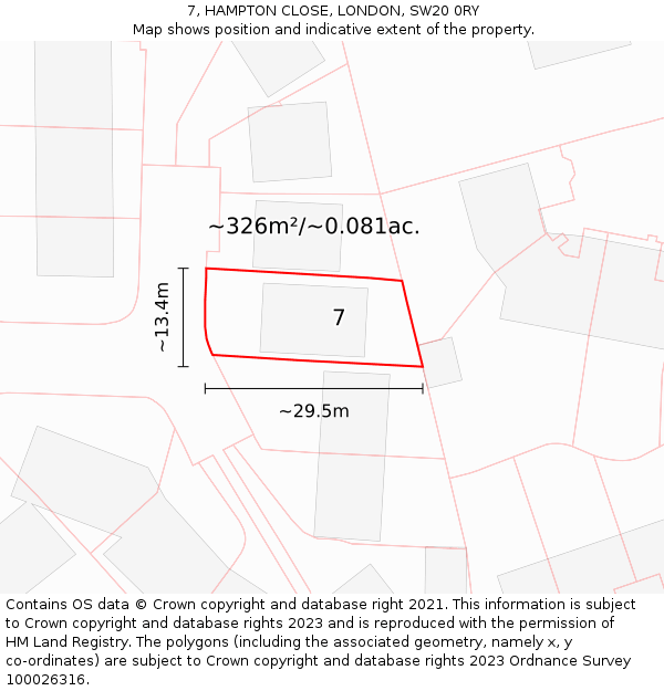 7, HAMPTON CLOSE, LONDON, SW20 0RY: Plot and title map