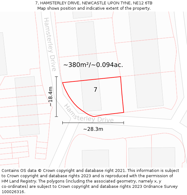 7, HAMSTERLEY DRIVE, NEWCASTLE UPON TYNE, NE12 6TB: Plot and title map